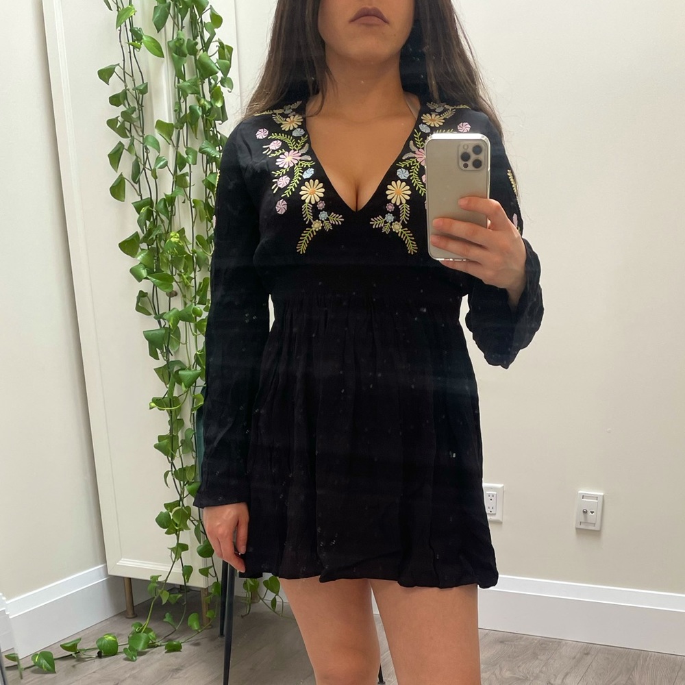 Black & floral boho mini dress